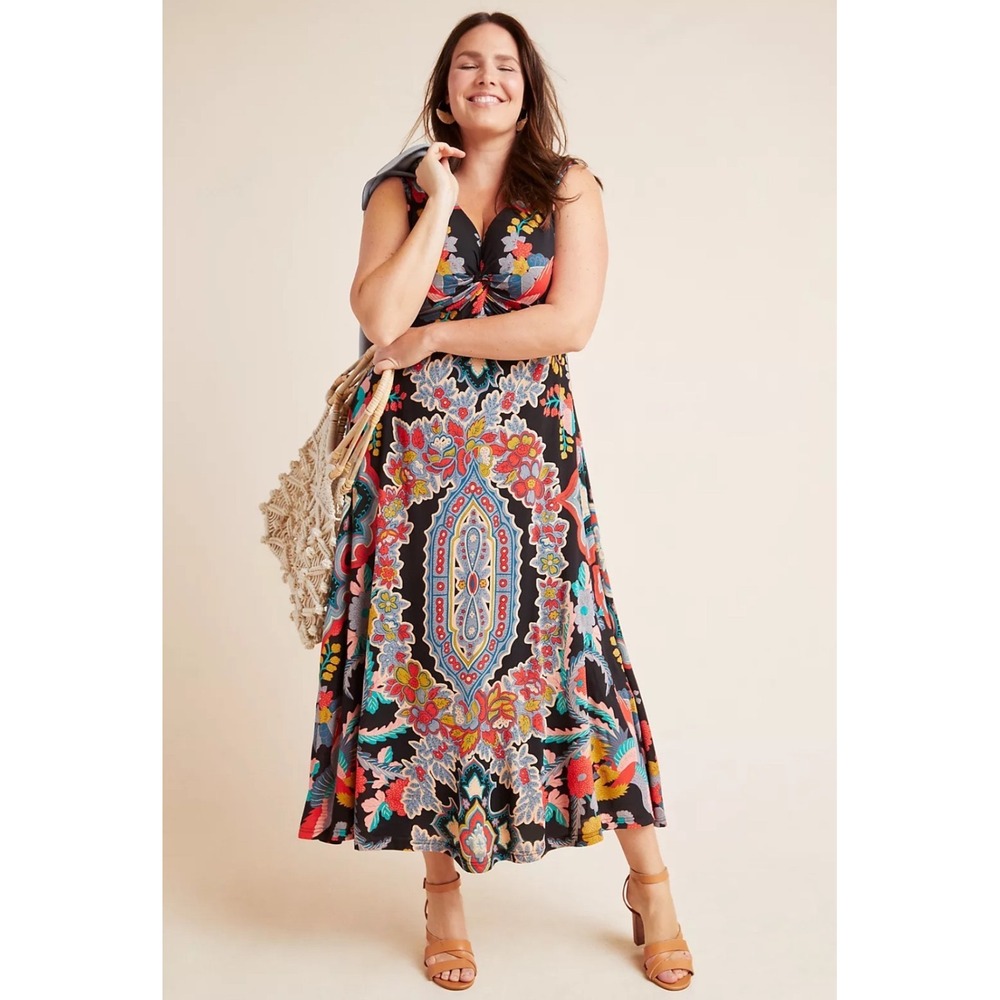 Anthropologie Maeve Camilla Maxi Dress Sz XL Knit A-Line Multicolor Paisley Boho